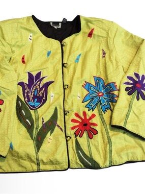 Indigo Moon Colorful Floral Embroidered Women's Jacket - Lime Green